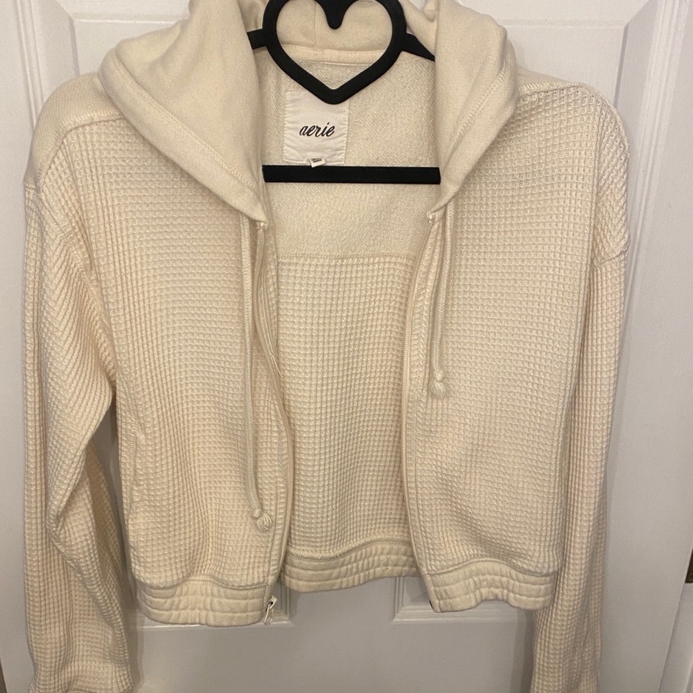 Aerie Off-White Textured Hoodie cropped
